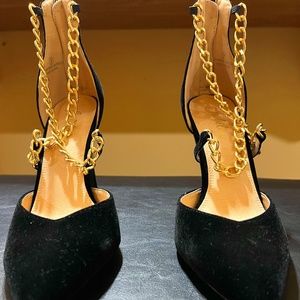 Sexy Black and Gold Suede Heels